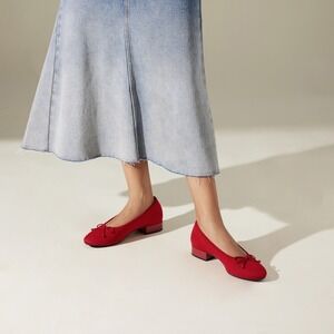 VIVAIA Red Knit Block Heel Pumps‎ Bow Accent Classic Minimalist Shoes EU/40 US/9